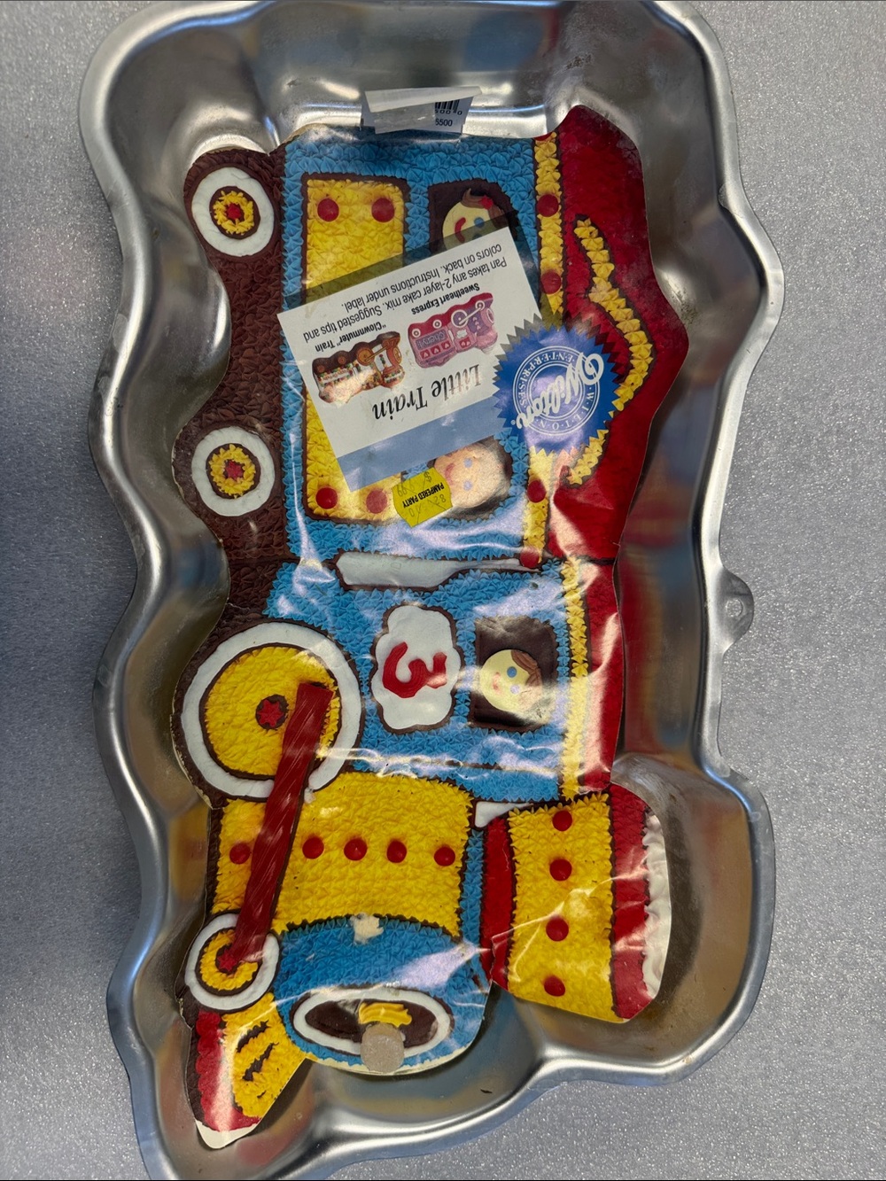 Wilton Train Cake Pan with Bright Red, Yellow, Blue, Brown, White Accents